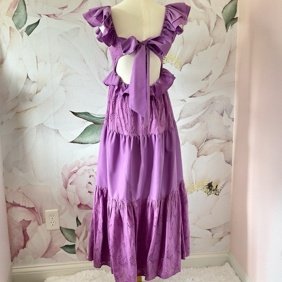 VICI Eyelet Tiered Ruffle Sleeve Women's Purple Maxi Dress Small - Picture 9 of 15